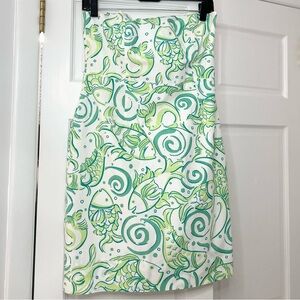 Lilly Pulitzer Strapless Cotton Dress with Green and White Pattern